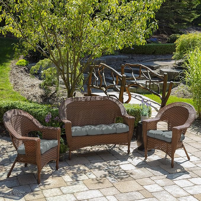 Arden Outdoor Wicker Settee Cushion, 41.5 x 18, Rain-Proof, Fade Resistant Stone Grey Leala