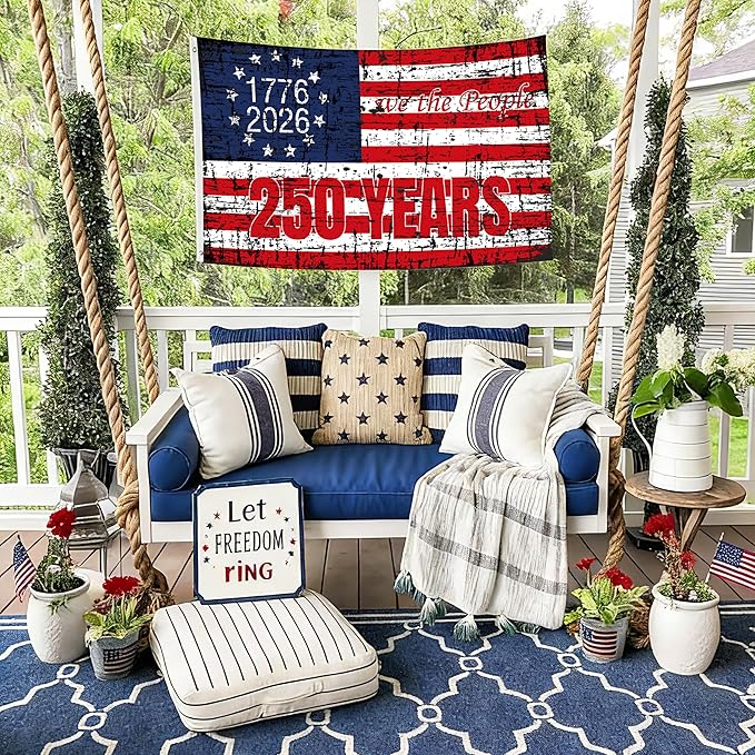250 Anniversary USA Flag 3x5 Ft 250th Anniversary Flag We The People 1776-2026 250 Years Birthday Patriotic Decor for Outdoor Front Door Porch Wall