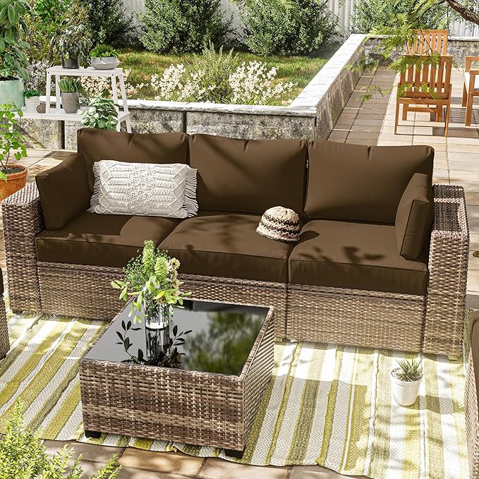 8p Outdoor Cushion Slipcovers Outdoor Patio Cushions Covers Replacement Waterproof with Zipper for 3-Seat Rattan Sofa Patio Furniture Cushion Covers, Covers Only