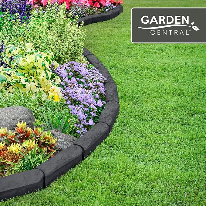 TierraVerde 12-Pack 12”x4” Stomp Rubber Edge Stone, Grey – Faux Landscape Border Decor for Patios, Paths, Play Areas & Gardening – DIY No-Dig Edging Block for Outdoor Decorative Projects