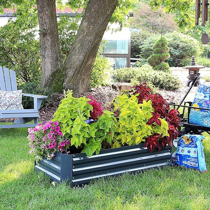 Sunnydaze Galvanized Raised Garden Bed Kit - 4x2x1 ft Outdoor Raised Garden Bed - Metal Planter Box for Vegetables, Flowers, Herbs - Dark Gray - 4' x 2' Rectangle