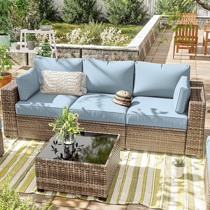 8p Outdoor Cushion Slipcovers Outdoor Patio Cushions Covers Replacement Waterproof with Zipper for 3-Seat Rattan Sofa Patio Furniture Cushion Covers, Covers Only