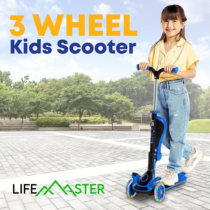 3 Wheel Scooter for Kids with Foldable Seat, Adjustable Handlebar Height, Lean-to-Steer Ride On Toy for Kids Ages 2+, Light-Up LED Wheels, Wide Anti Slip Deck, Indoor & Outdoor Use
