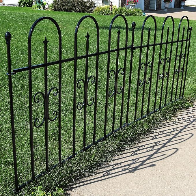 Sunnydaze 21 ft 2-Panel Traditional Garden Border Fence Set - Decorative Garden Fence Panels - 49.25" W x 38.25" H Per Panel - Black