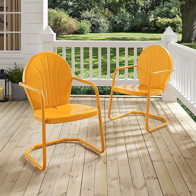 Crosley Furniture Griffith Outdoor Chair, Retro Metal Patio Chairs for Dining, Porch, Deck, Balcony, Tangerine