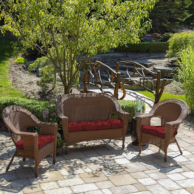 Arden Outdoor Wicker Settee Cushion, 41.5 x 18, Rain-Proof, Fade Resistant Ruby Red Leala