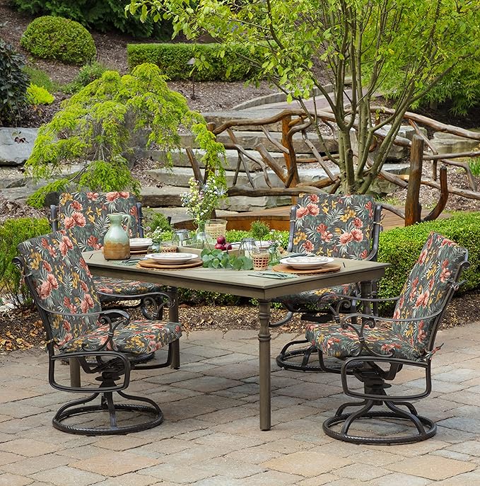 Arden 2-Pack Outdoor Patio Dining Chair Cushion, 20x44, Rain-Proof Seat Pad, Fade-Resistant Outdoor Cushion Phoebe Grey Floral