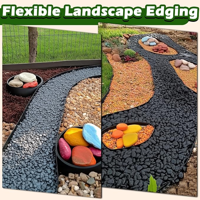 Gardzen Landscape Edging Kit, 60-Foot Long, 3-Inch Tall, No Dig Garden Edging Border for Flower Beds, Tree Rings, Pathways, Includes 24 Spikes