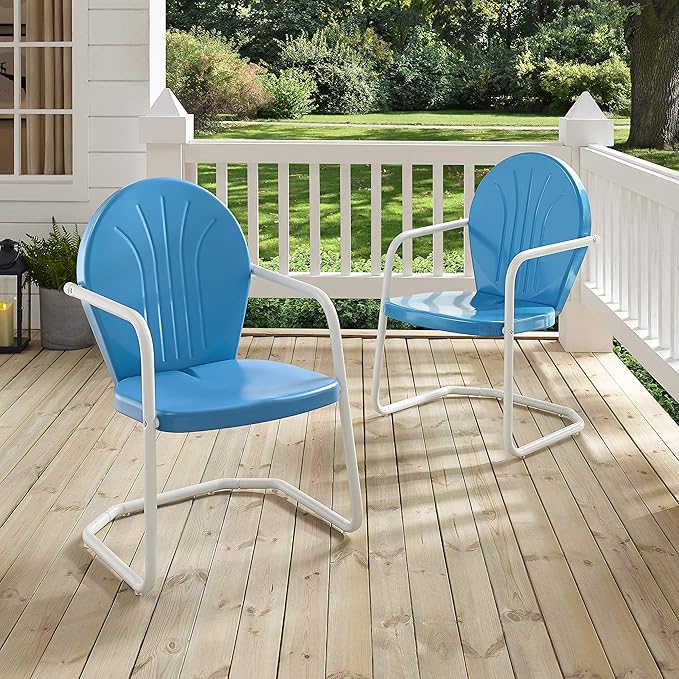 Crosley Furniture Griffith Outdoor Chair, Retro Metal Patio Chairs for Dining, Porch, Deck, Balcony, Sky Blue