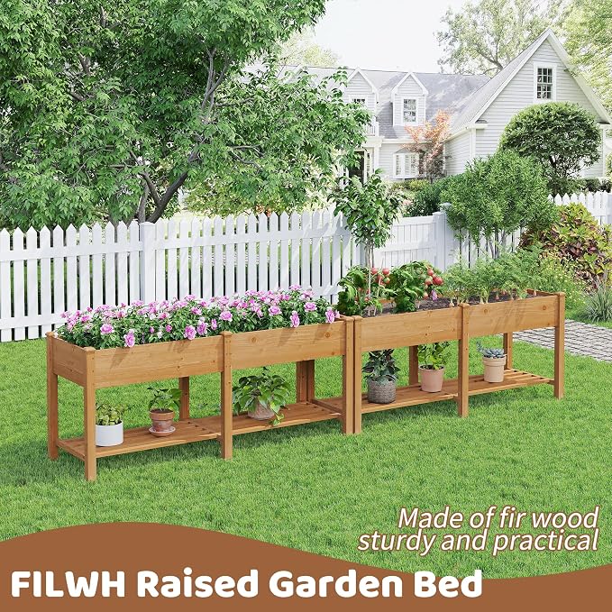 Raised Garden Bed with Legs Elevated Wooden Planter Box Stand Large Planter Stand Box for Fruits Vegetables Flowers with Divider with Bag- 72 * 24 * 30.5IN（Brown）