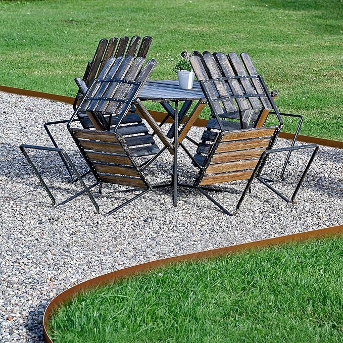 Worth Garden 10-Pack Corten Steel Landscape Lawn Edging - 5in H (2.5" above ground + 2.5" spikes) Rust Patina Bendable Metal Strips - Hammer-in Border with 11 Clips - Yard Pathway Divider (33Ft Total)