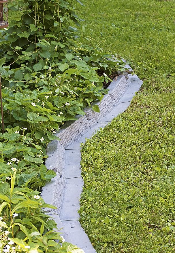 Emsco Group 2032HD Bedrocks Trim-Free Gray, 20 Feet – Natural Stacked Slate Design Garden Lawn Edging