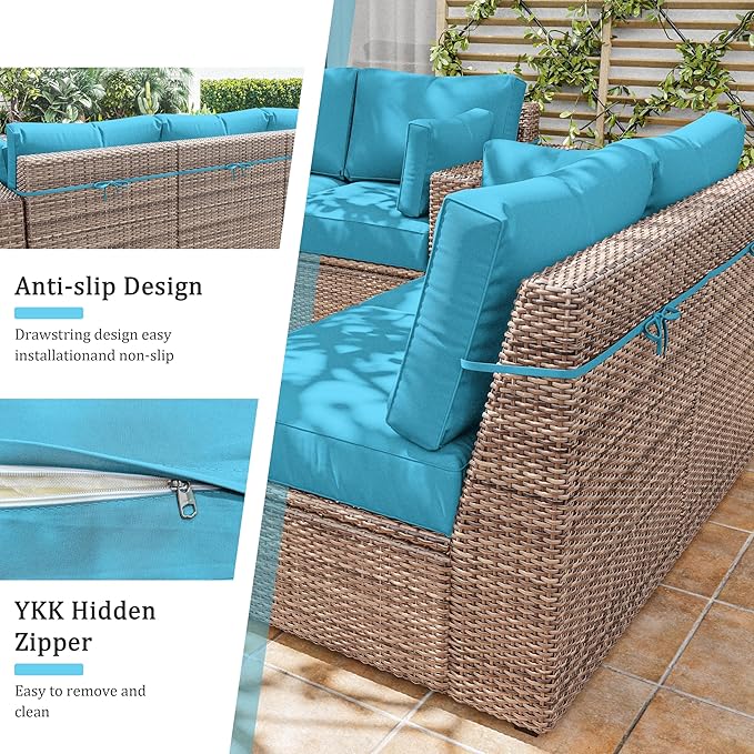 8p Outdoor Cushion Slipcovers Outdoor Patio Cushions Covers Replacement Waterproof with Zipper for 3-Seat Rattan Sofa Patio Furniture Cushion Covers, Covers Only
