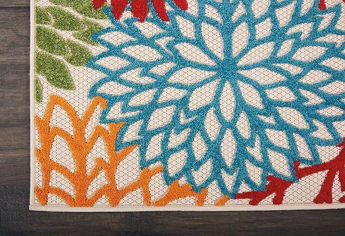 Nourison Home Aloha Indoor/Outdoor Green 2'3'' x 8' Area-Rug, Tropical, Botanical, Easy-Cleaning, Non Shedding, Bed Room, Living Room, Dining Room, Deck, Backyard, Patio (2x8)