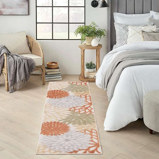 Nourison Home Aloha Indoor-Outdoor Ivory Multicolor 2' x 6' Area Rug, Easy Cleaning, Non Shedding, Bed Room, Living Room, Dining Room, Backyard, Deck, Patio (2x6)