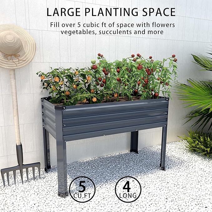 DIIYIV 2PCS Galvanized Raised Garden Bed with Legs,2PCS 48×18×30in Elevated Planter Box for Backyard,Outdoor Garden, Patio, Balcony, 300lb Capacity,Grey
