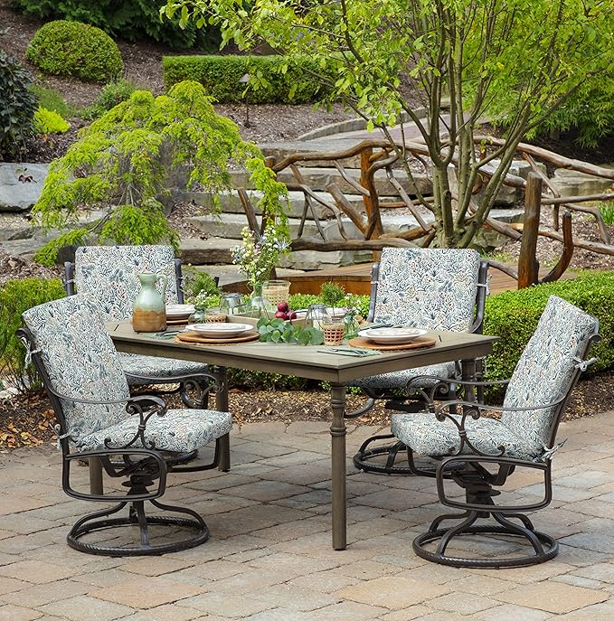 Arden 2-Pack Outdoor Patio Dining Chair Cushion, 20x44, Rain-Proof Seat Pad, Fade-Resistant Outdoor Cushion Pistachio Botanical