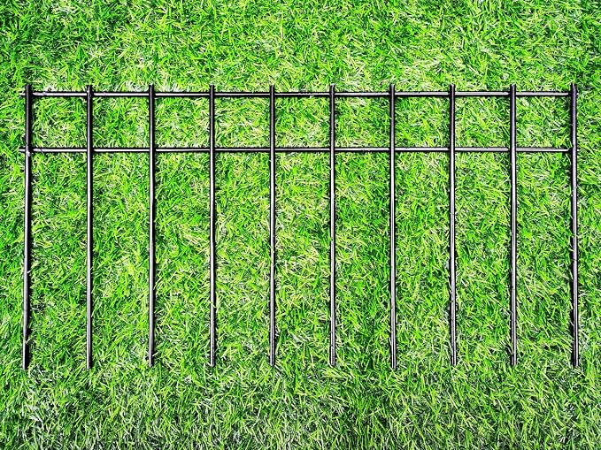 Adavin Small/Medium Animal Barrier Fence 25 Pack 20 in(L)X 10 in(H) Underground Decorative Garden Fencing,Dog Rabbits Fences Black Metal Fence Panel Ground Stakes for Outdoor Patio.Total Length 42 Ft