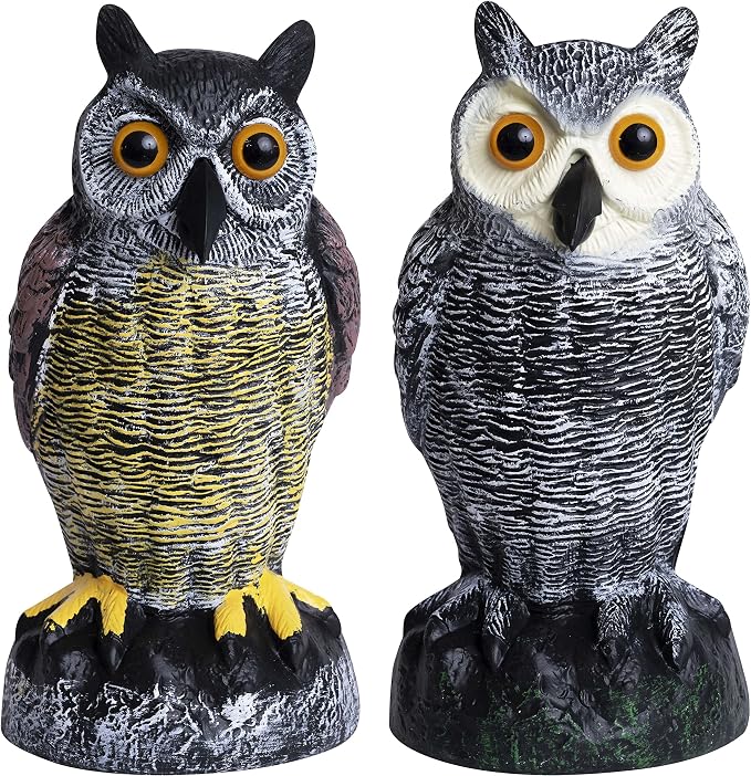 Owl Decoy to Scare Birds Away, Plastic Owl Statue for Garden & Outdoors, Set of 2