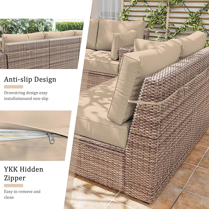 8p Outdoor Cushion Slipcovers Outdoor Patio Cushions Covers Replacement Waterproof with Zipper for 3-Seat Rattan Sofa Patio Furniture Cushion Covers, Covers Only