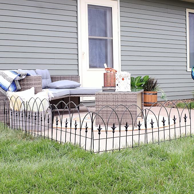 Sunnydaze Bayonne 8' Set of 5 Steel Decorative Garden Fence Panels - 19" W x 19" H Per Panel - Black