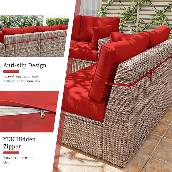 8p Outdoor Cushion Slipcovers Outdoor Patio Cushions Covers Replacement Waterproof with Zipper for 3-Seat Rattan Sofa Patio Furniture Cushion Covers, Covers Only