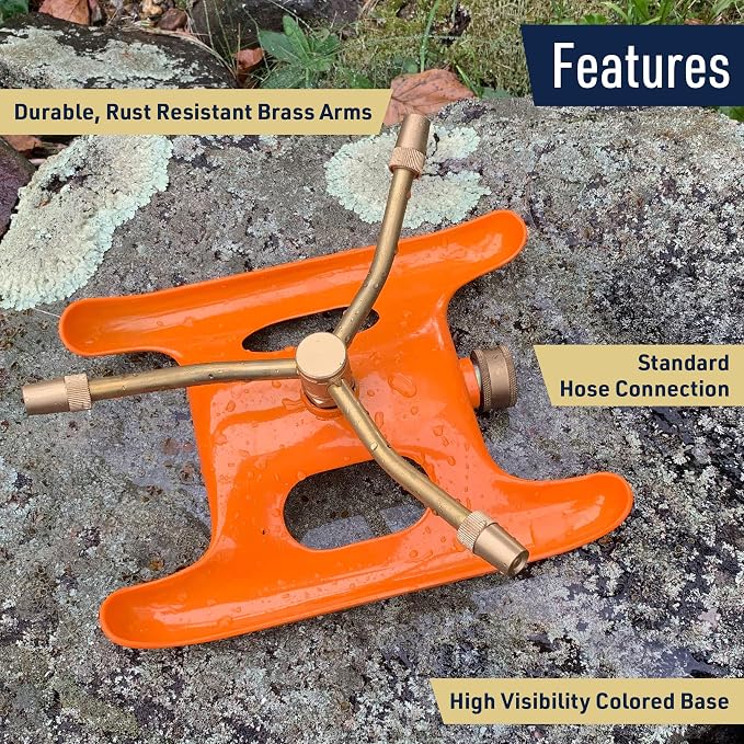 Kings County Tools Watering Sprinkler Sled, Sprinklers for Yard, 360 Degree Rotary Sprinkler Watering System, Brass Nozzle Steel Base