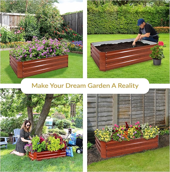 Sunnydaze Galvanized Raised Garden Bed Kit - 4x2x1 ft Outdoor Raised Garden Bed - Metal Planter Box for Vegetables, Flowers, Herbs - Woodgrain - 4' x 2' Rectangle