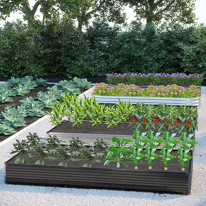 DIIYIV 2PCS 12x4x1FT Galvanized Raised Garden Bed Kit,Vegetable Boxes-Rectangle Metal Flower Box,Large Planter Raised Beds Outdoor Garden for Planting,Fruit,Herb-Black