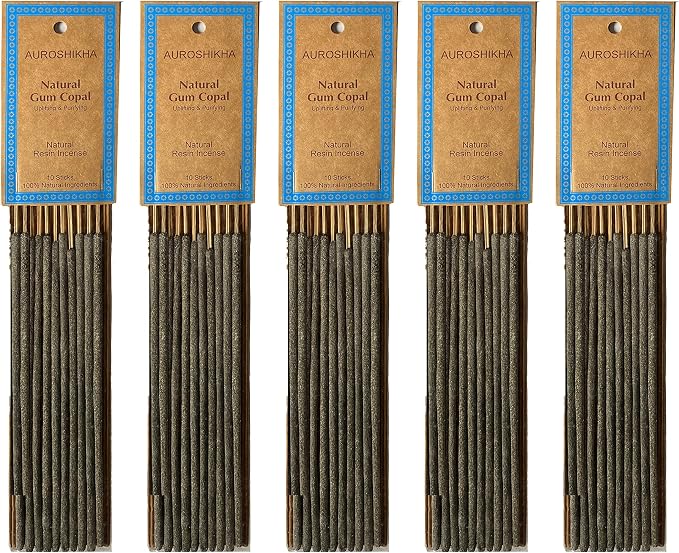 Auroshikha Natural Gum Copal - Incense Sticks (5 Pack, Total 50 Sticks)