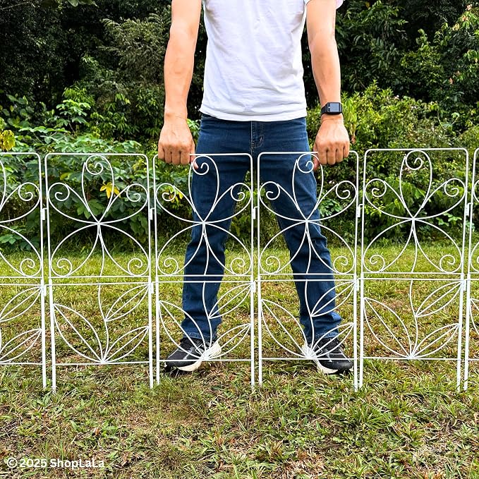 ShopLaLa Garden Fence (10 Panels) 12.5in(L) x 31in(H) Rustproof White Metal Wire Decorative Floral Flower Bed Edging for Landscape, Animal Barrier Fencing Small Dog Yard Gate Fences Tall Outdoor Decor