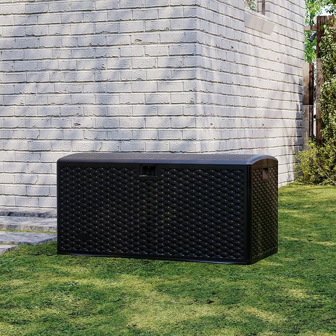 CABIHOME Outdoor Storage Box 73 Gallon Waterproof Large Resin Deck Box Indoor Outdoor Lockable Storage Container for Patio Furniture Cushions Garden Tools, Pool Garden, 73 Gallon, Black