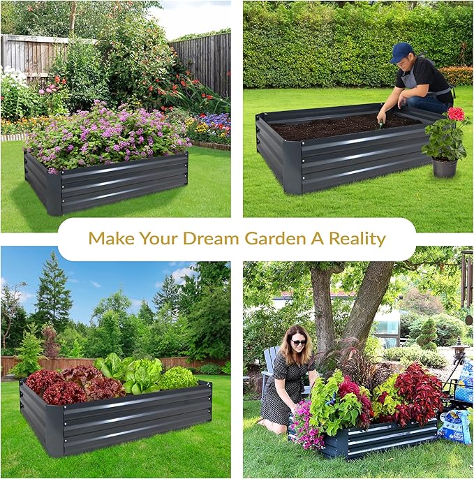 Sunnydaze Galvanized Raised Garden Bed Kit - 4x3x1 ft Outdoor Raised Garden Bed - Metal Planter Box for Vegetables, Flowers, Herbs - Dark Gray - 4' x 3' Rectangle