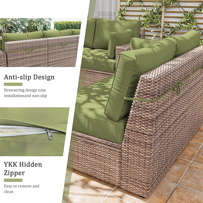 8p Outdoor Cushion Slipcovers Outdoor Patio Cushions Covers Replacement Waterproof with Zipper for 3-Seat Rattan Sofa Patio Furniture Cushion Covers, Covers Only