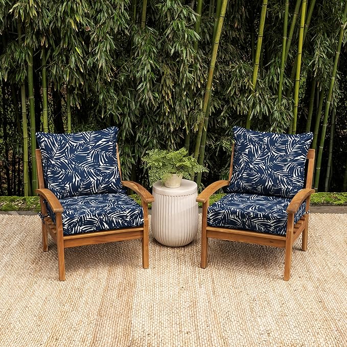 Arden earthFIBER Outdoor Deep Seat Cushion Set (4-Pack), 24 in x 24 in, Weather-Proof, Rain-Proof, Fade Resistant Patio Cushion for Chair, Sofa, and Couch Navy Blue King Palm
