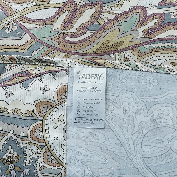 FADFAY Paisley Sheets Set Cal King Classic Boho Paisley Bedding Luxurious Bohemian Paisley Bed Sheet Set 100% Egyptian Cotton 800 Thread Count Deep Pocket Fitted Sheet 4Pcs, California King Size