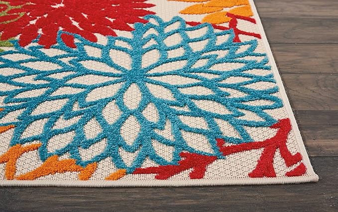 Nourison Home Aloha Indoor/Outdoor Green 2'3'' x 10' Area--Rug, Tropical, Botanical, Easy--Cleaning, Non Shedding, Bed Room, Living Room, Dining Room, Deck, Backyard, Patio (2x10)
