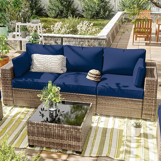 8p Outdoor Cushion Slipcovers Outdoor Patio Cushions Covers Replacement Waterproof with Zipper for 3-Seat Rattan Sofa Patio Furniture Cushion Covers, Covers Only