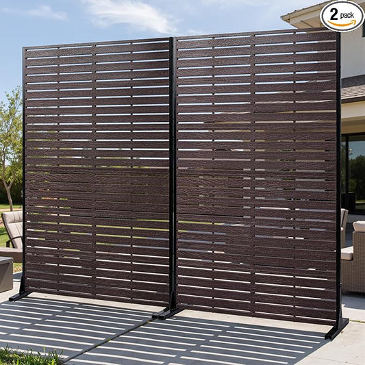 Privacy Screen Outdoor 72" Hx47 W Freestanding Privacy Panel with Stand, HDPE Decorative Privacy Fence with Sandblasting Louver Pattern, Patio Divider Screen, Privacy Screens for Outside
