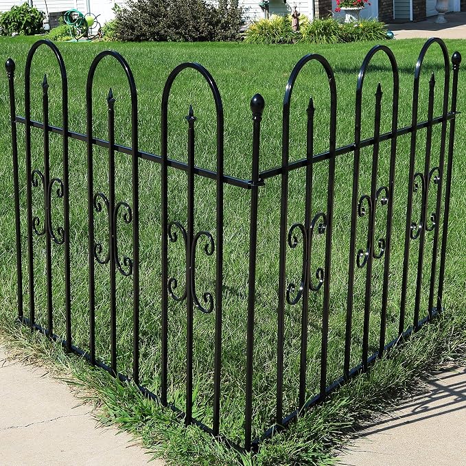 Sunnydaze 21 ft 2-Panel Traditional Garden Border Fence Set - Decorative Garden Fence Panels - 49.25" W x 38.25" H Per Panel - Black