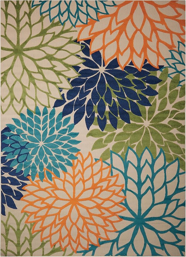 Nourison Home Aloha Indoor/Outdoor Multicolor 9'6" x 13' Area Rug, Tropical, Botanical, Easy Clean, Non Shedding, Bed Room, Living Room, Dining Room, Deck, Backyard, Patio (9x13)