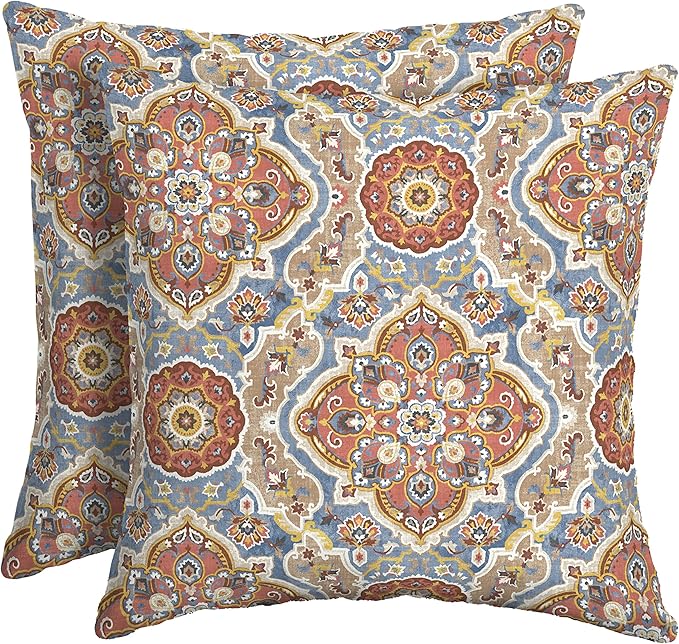 Arden Outdoor Toss Pillow, 2 Pack, 16 x 16, Rain-Proof, Fade Resistant Global Vintage Medallion