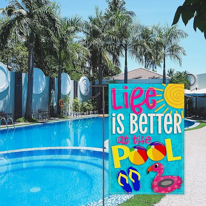 Balgardekor Life is Better at the Pool Garden Flag Vertical Double Sided Burlap Summer Yard Outdoor Decor Home Decor (12.5 x 18, Pool)