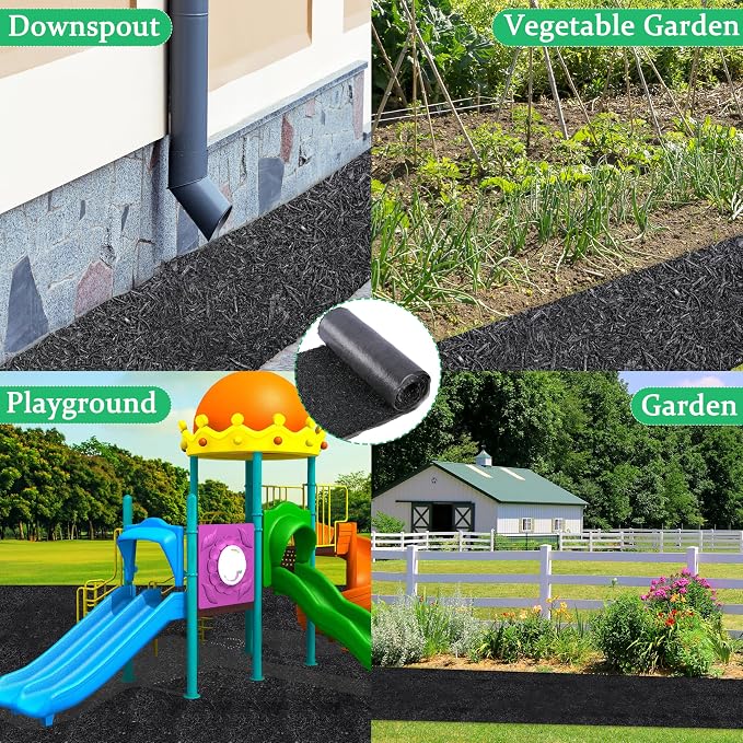 8' x 2' Recycled Rubber Mulch Mat Roll, Permanent Mulch Walkway Pathway, Garden Edging Border for Plants, Vegetables & Flower, Reusable Rubber Mat for Landscaping, Outdoor and Playground