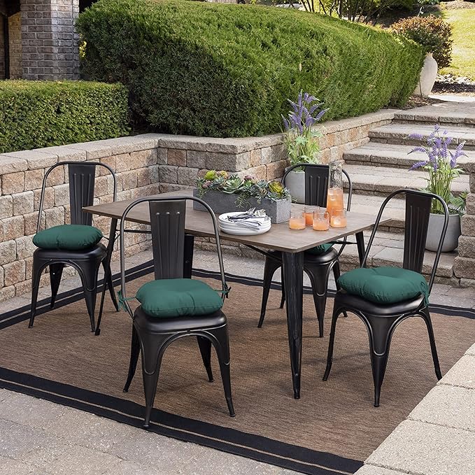 Arden Outdoor Tufted Bistro Seat Cushion, Set of 4, 14.5 in x 15 in, Rain-Proof, Fade Resistant Peacock Blue Green Texture