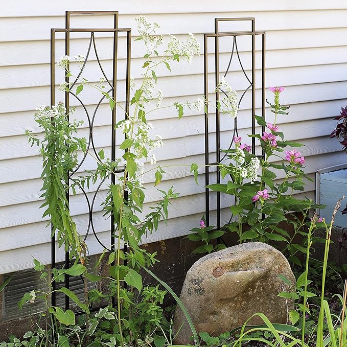 Sunnydaze 2-Piece Chic Diamonds Garden Trellis for Climbing Plants - Outdoor Decorative Metal Flower Trellis - 48-Inch Tall - Black