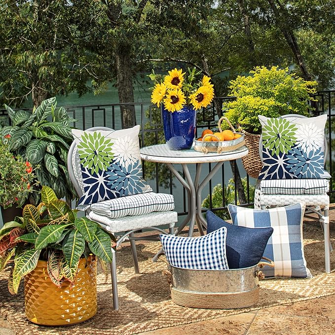 DFXSZ Outdoor Throw Pillow Covers 20x20 Inch Set of 2 Waterproof Spring Summer Geometric Elegant Blue Green Outdoor Pillow Covers for Patio Funiture Garden Couch 158Y20