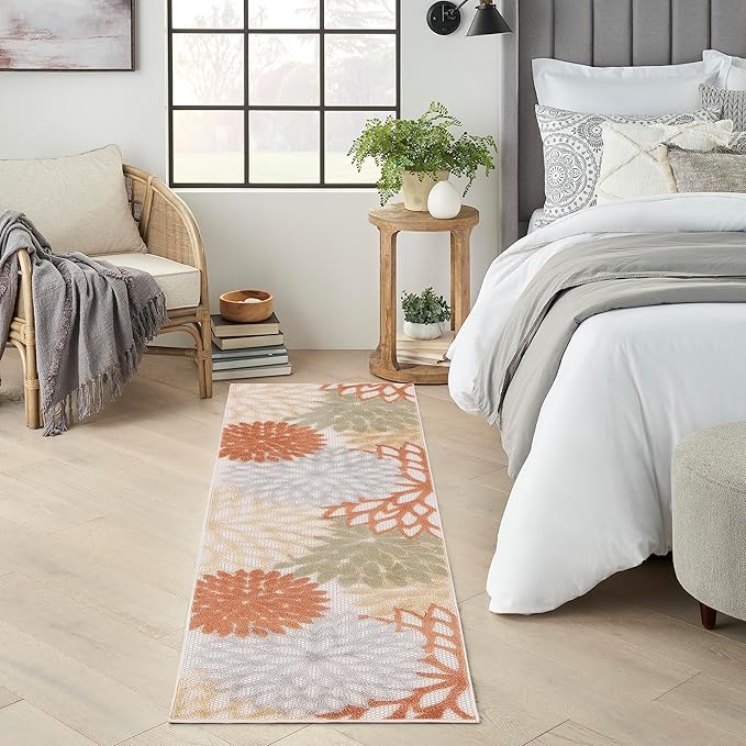 Nourison Home Aloha Indoor-Outdoor Ivory Multicolor 2'3" x 8' Area Rug, Easy Cleaning, Non Shedding, Bed Room, Living Room, Dining Room, Backyard, Deck, Patio (2x8)