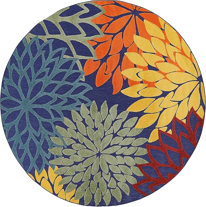 Nourison Home Washables 63x63 Outdoor Polypropylene Fabric Rug in Blue/Multi-Color
