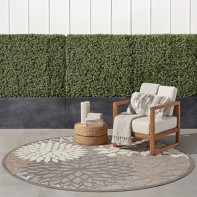 Nourison Home Aloha Natural 7'10" x Round Area Rug - Easy Clean, Non Shedding, Bed Room, Living Room, Dining Room, Kitchen (8' x Round)
